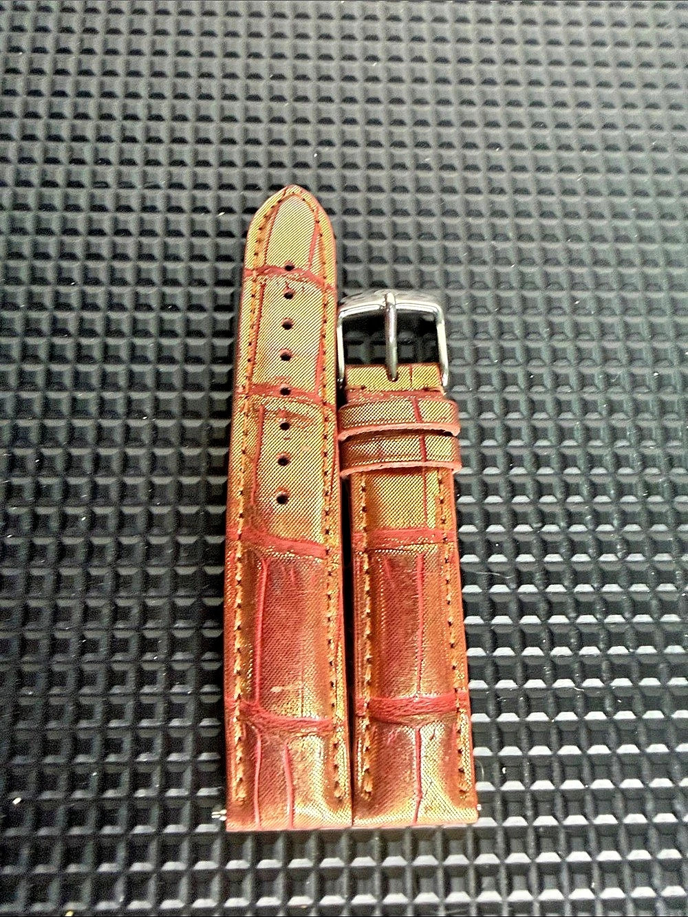 Michele Genuine Alligator Leather Watch Band Orange Metallic 18mm